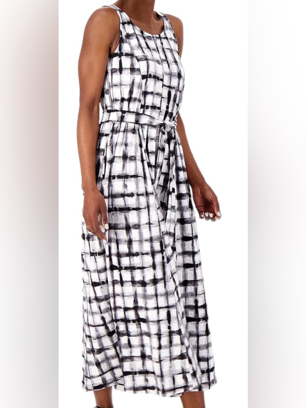 Cuddl Duds Black & White Grid Flexwear Paneled Maxi Dress Size Large